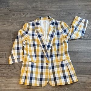 Bar III Yellow and Blue Plaid Blazer